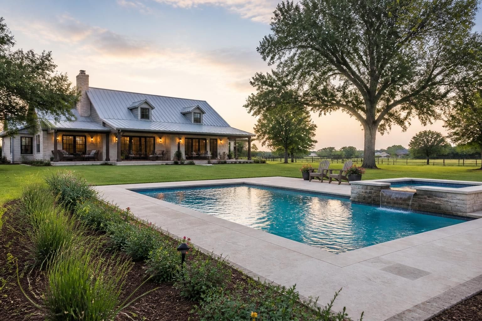 Simonton home with open space and a finished outdoor pool area.