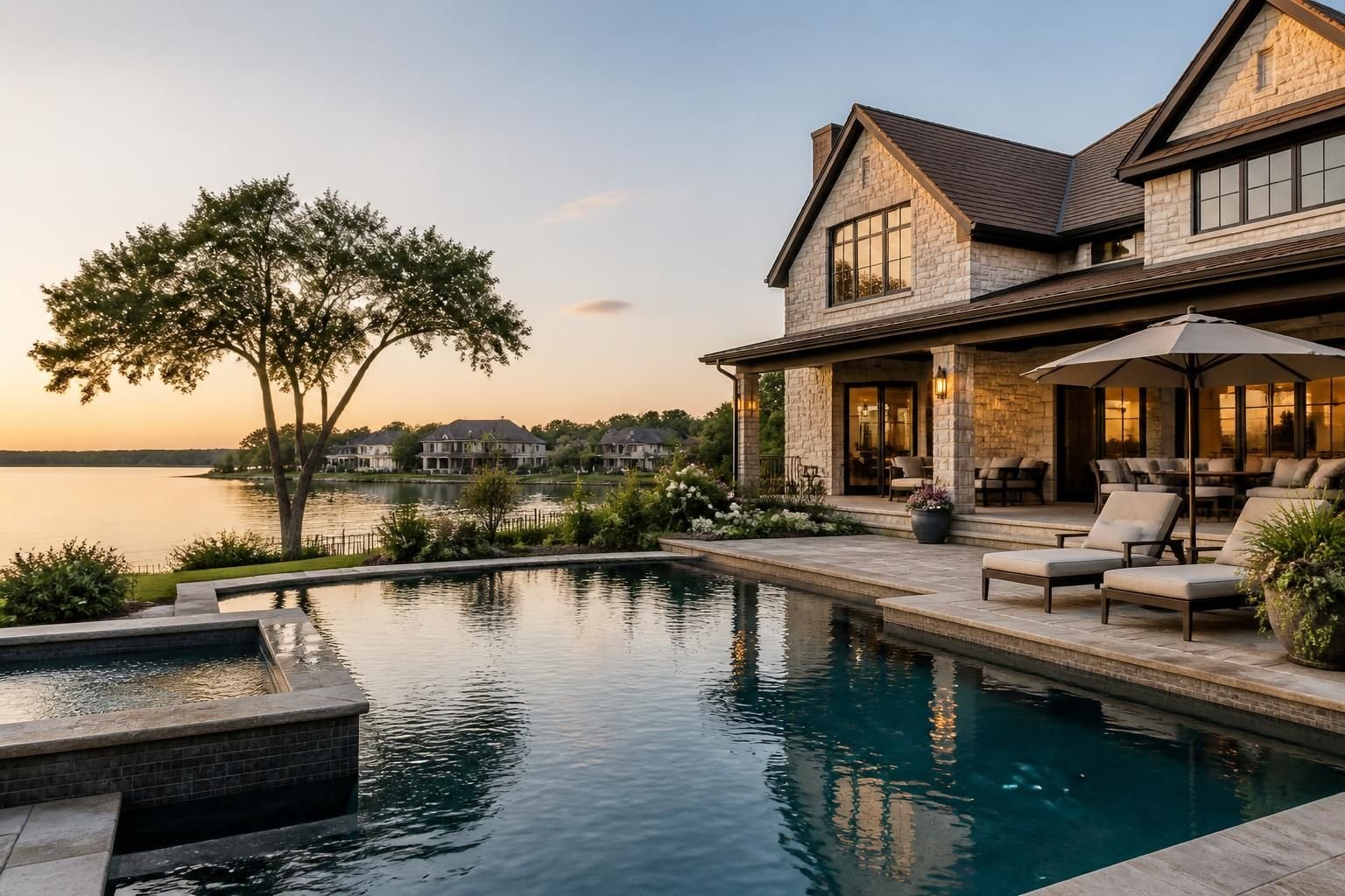 Weston Lakes homes with a serene poolside backyard setting.